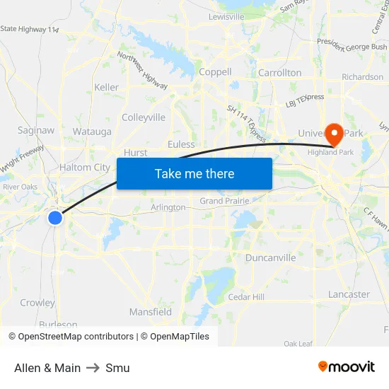 Allen & Main to Smu map