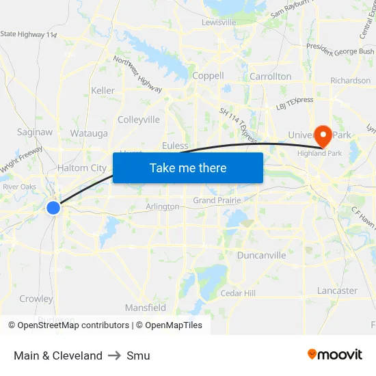 Main & Cleveland to Smu map