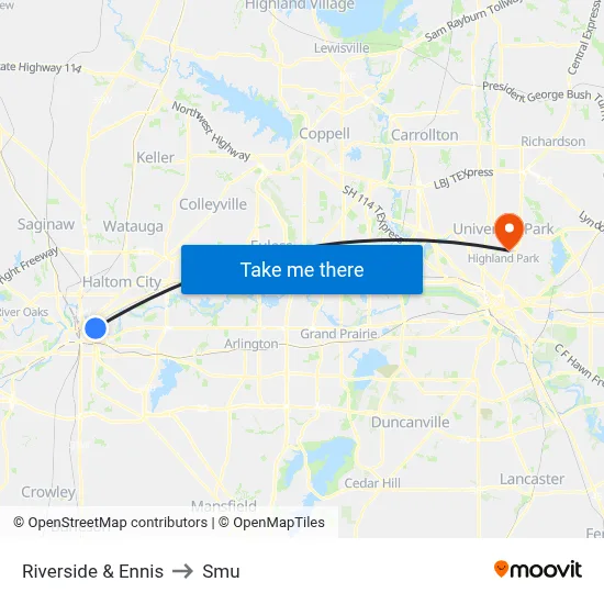 Riverside & Ennis to Smu map