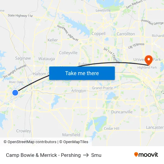 Camp Bowie & Merrick - Pershing to Smu map