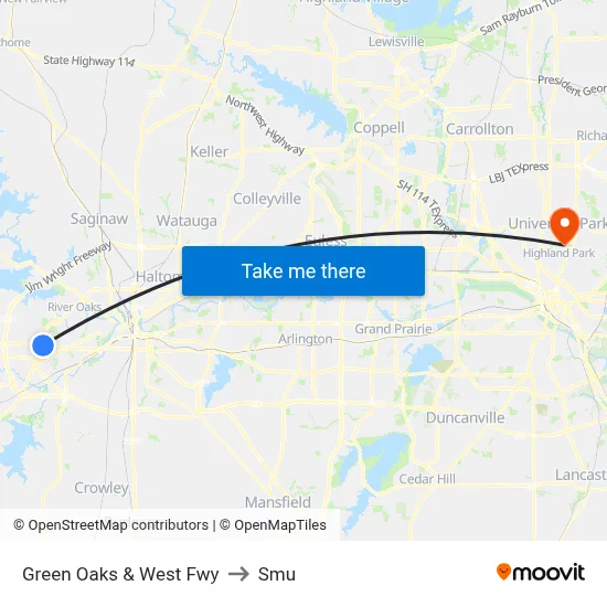 Green Oaks & West Fwy to Smu map