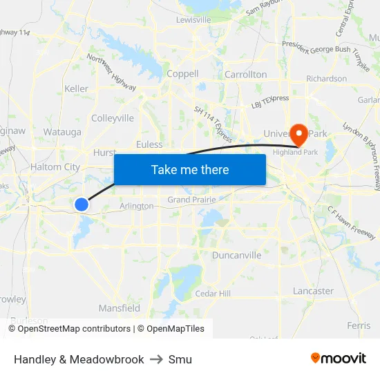 Handley & Meadowbrook to Smu map