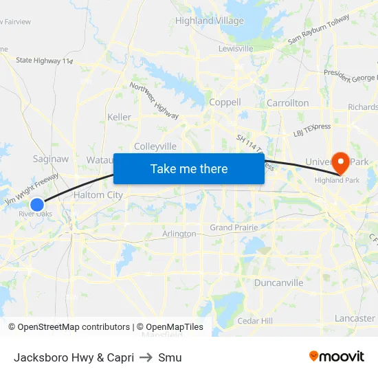 Jacksboro Hwy & Capri to Smu map