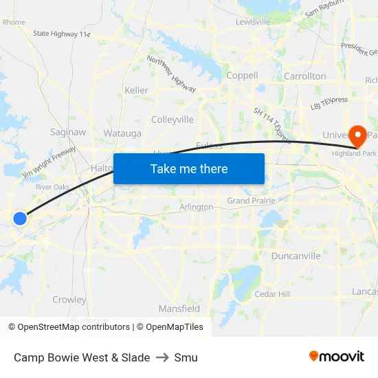 Camp Bowie West & Slade to Smu map