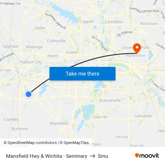 Mansfield Hwy & Wichita - Seminary to Smu map