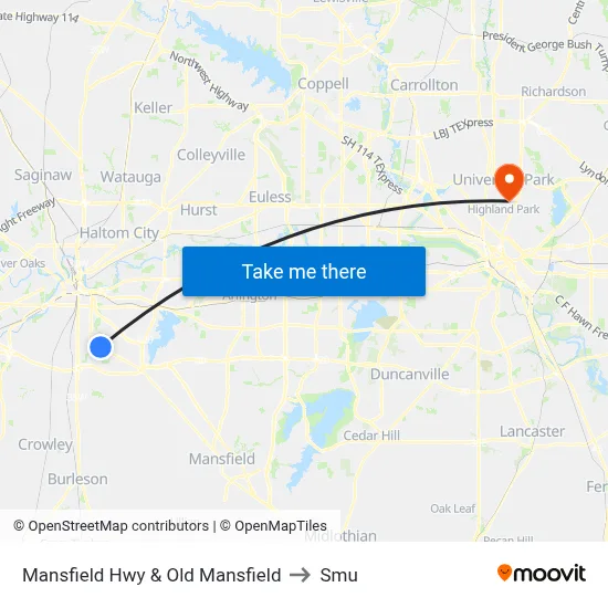 Mansfield Hwy & Old Mansfield to Smu map