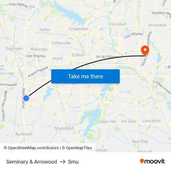 Seminary & Arrowood to Smu map