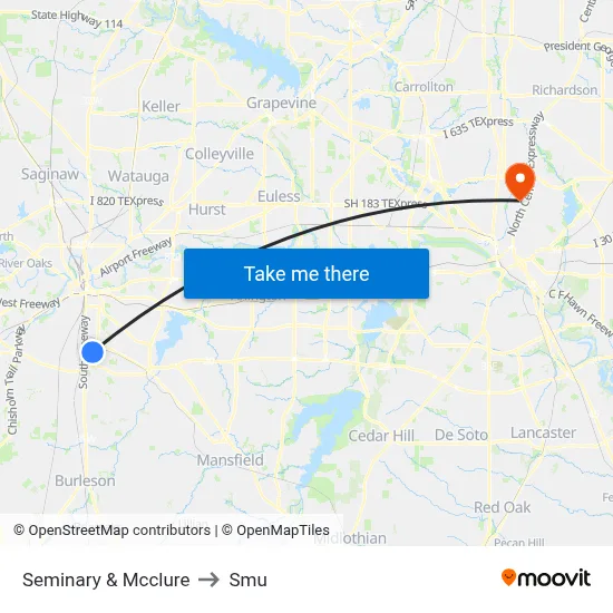 Seminary & Mcclure to Smu map