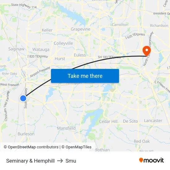 Seminary & Hemphill to Smu map