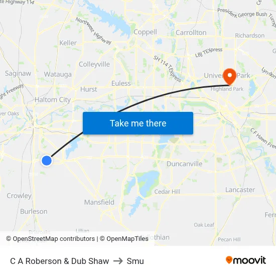 C A Roberson & Dub Shaw to Smu map