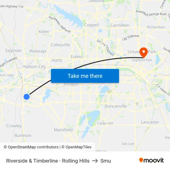 Riverside & Timberline - Rolling Hills to Smu map