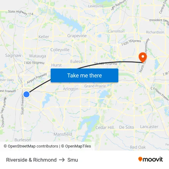 Riverside & Richmond to Smu map