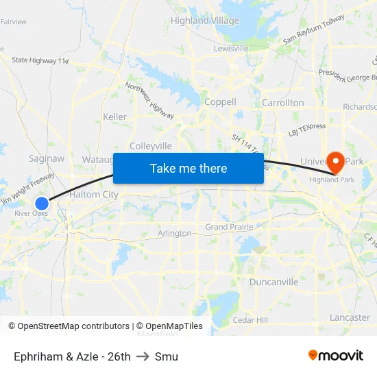Ephriham & Azle - 26th to Smu map