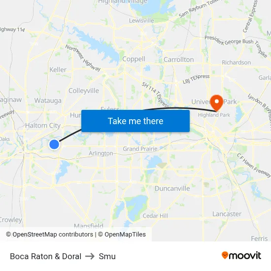 Boca Raton & Doral to Smu map
