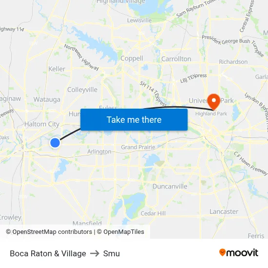 Boca Raton & Village to Smu map