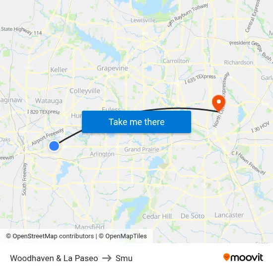 Woodhaven & La Paseo to Smu map
