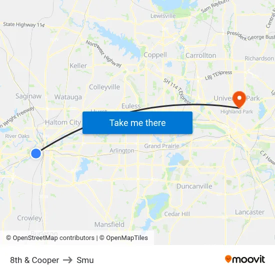 8th & Cooper to Smu map