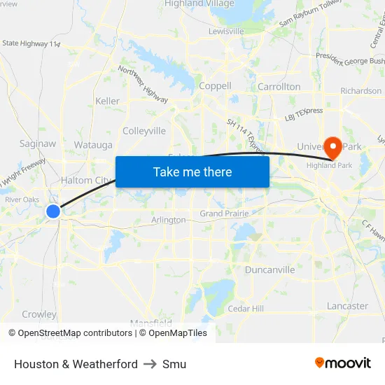 Houston & Weatherford to Smu map