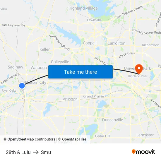28th & Lulu to Smu map
