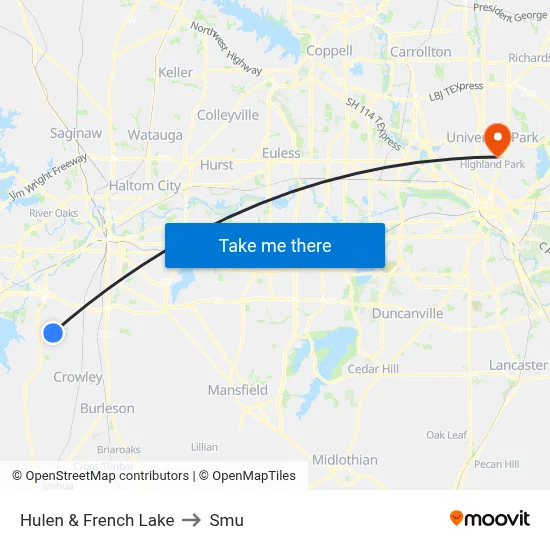 Hulen & French Lake to Smu map