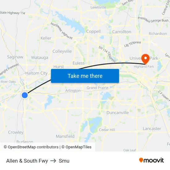 Allen & South Fwy to Smu map
