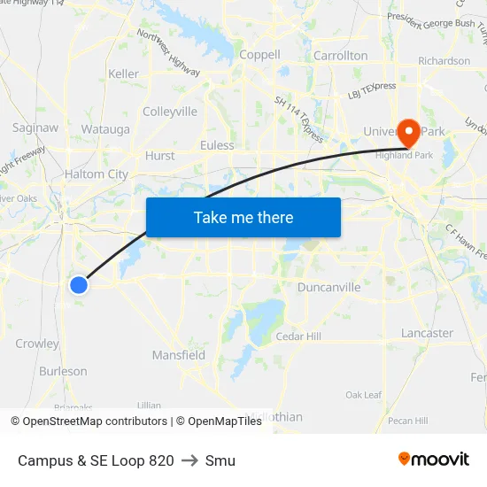 Campus & SE Loop 820 to Smu map
