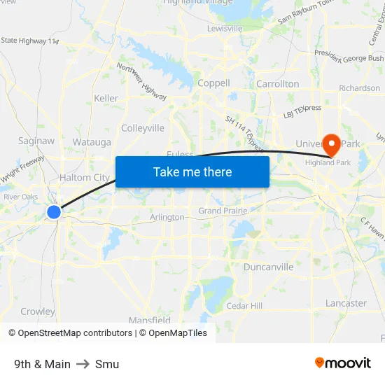 9th & Main to Smu map