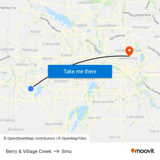 Berry & Village Creek to Smu map