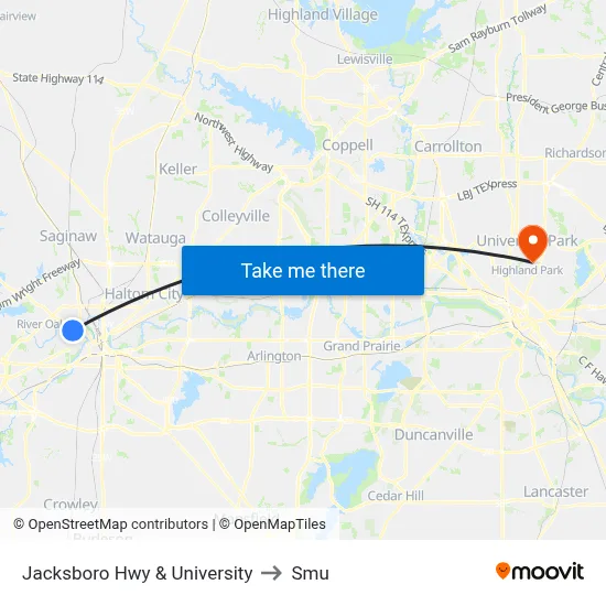 Jacksboro Hwy & University to Smu map