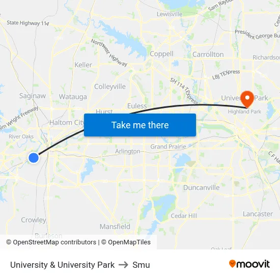 University & University Park to Smu map
