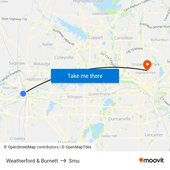 Weatherford & Burnett to Smu map