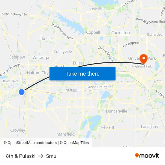 8th & Pulaski to Smu map