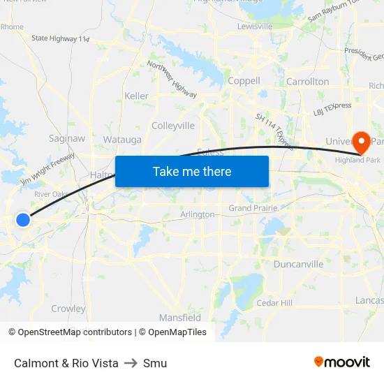 Calmont & Rio Vista to Smu map