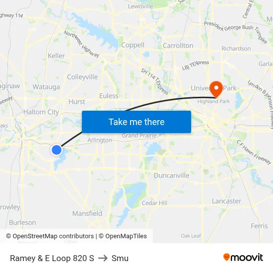 Ramey & E Loop 820 S to Smu map