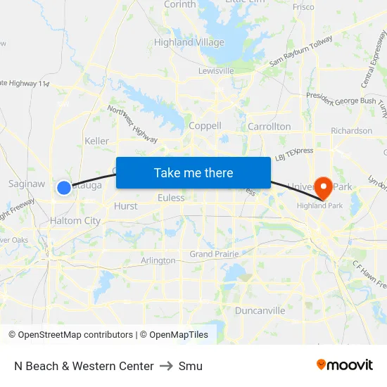 N Beach & Western Center to Smu map
