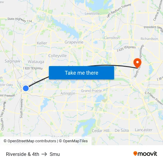 Riverside & 4th to Smu map