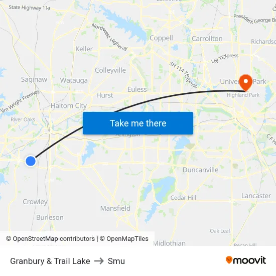 Granbury & Trail Lake to Smu map