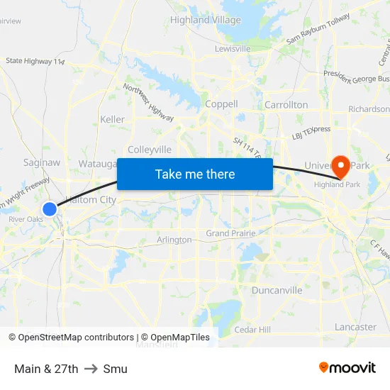 Main & 27th to Smu map