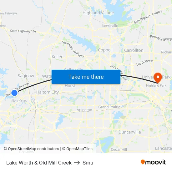 Lake Worth & Old Mill Creek to Smu map