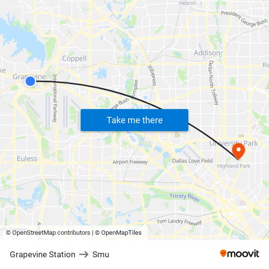 Grapevine Station to Smu map