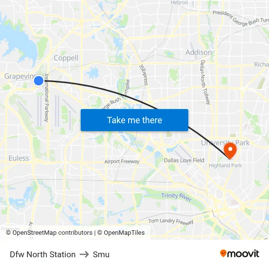 Dfw North Station to Smu map