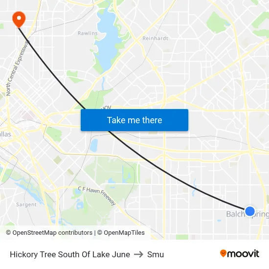 Hickory Tree South Of Lake June to Smu map