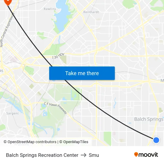 Balch Springs Recreation Center to Smu map