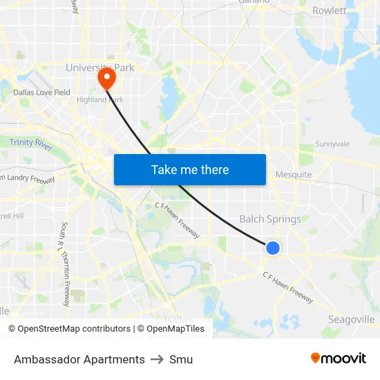 Ambassador Apartments to Smu map