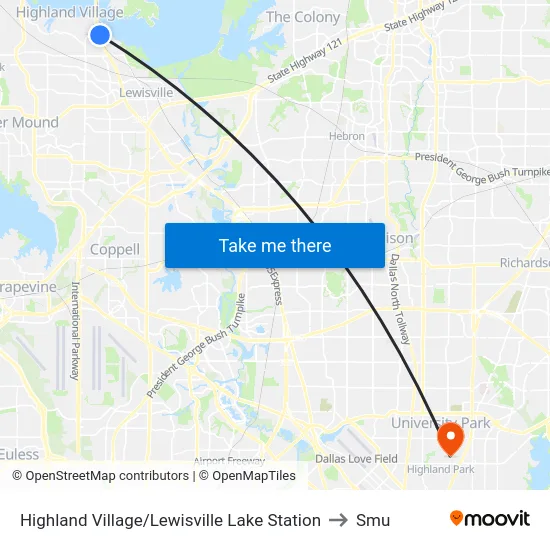 Highland Village/Lewisville Lake Station to Smu map