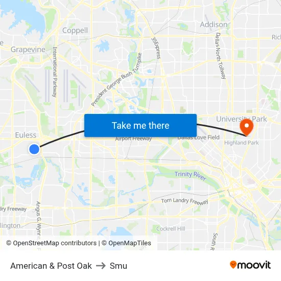 American & Post Oak to Smu map