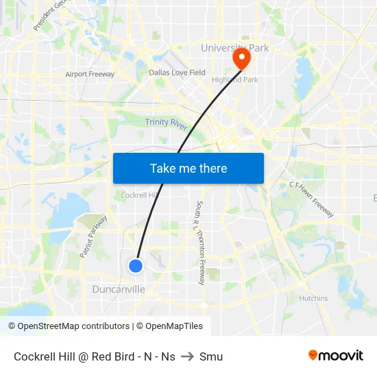 Cockrell Hill @ Red Bird - N - Ns to Smu map