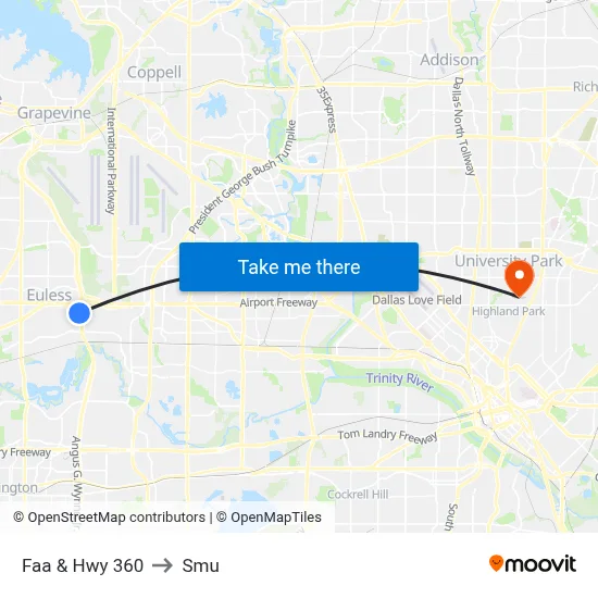 Faa & Hwy 360 to Smu map