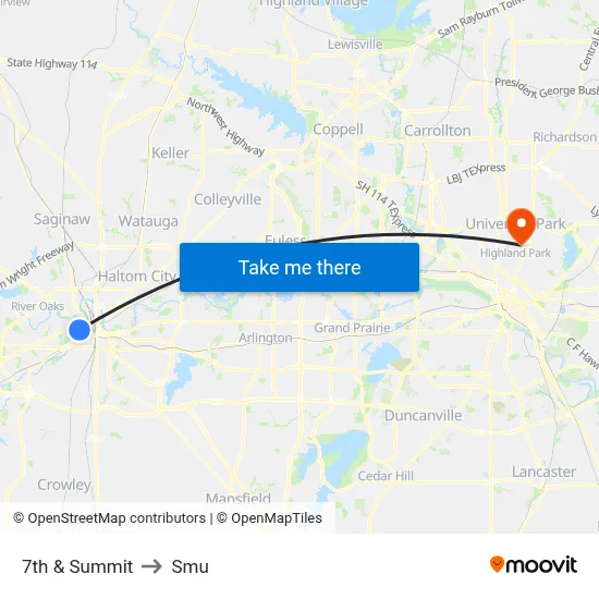 7th & Summit to Smu map