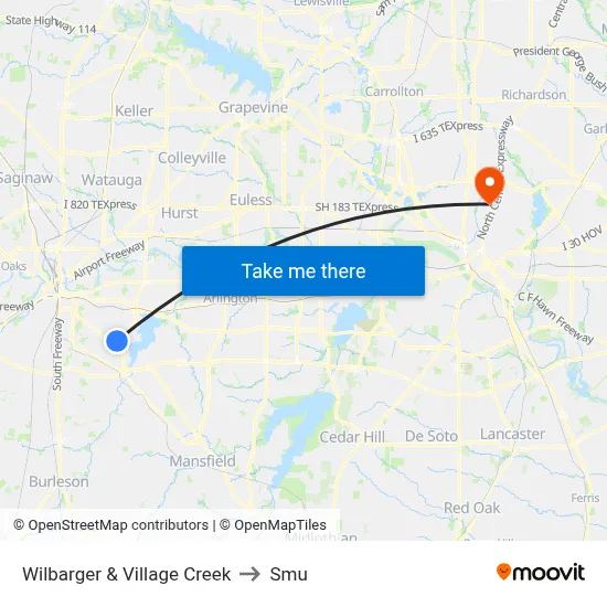 Wilbarger & Village Creek to Smu map